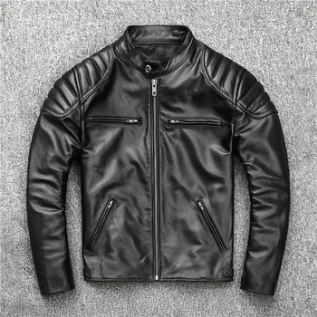 Vrchná Vrstva Cowhide Mužov pravej Kože Kabát Plus Veľkosti 6XL pánská Bunda na Motocykel Veste Homme Xhl353