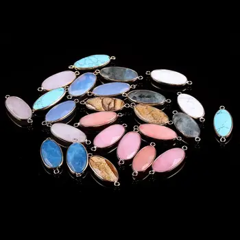 Prírodný Kameň Konektor Prívesok Oválne Diplopore Turquoises Rose Quartzs pre Šperky, Takže DIY Náhrdelník Náramky Darček