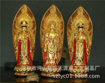 Pozlátené maľované živice 80 Západnej Trojice Amitabha, Buddha Avalokiteshvara Mahastamaprapta Dekorácie
