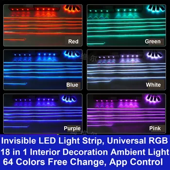 22 in1 RGB LED Auto Okolitého Svetla 64 Farba Dekorácie Interiéru Akryl Pásu Žiarovka Pomocou Aplikácie Ovládanie Atmosféru Lampa Strednej strešné okno